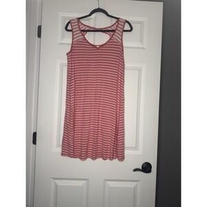 Sunday Sleeveless Mini Dress Cut Out Back Medium Salmon Cream Stripe